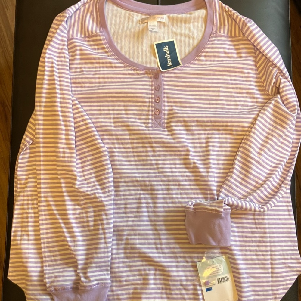 STRIPED SCOOP-NECK SLEEPER TSHIRT LONGSLEEVE